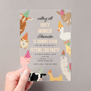Invitaciones Acrílicas Animales de fiesta de granja de mascotas Cumpleaño