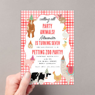 Invitaciones Acrílicas Animales de fiesta de granja granja tema de cumple