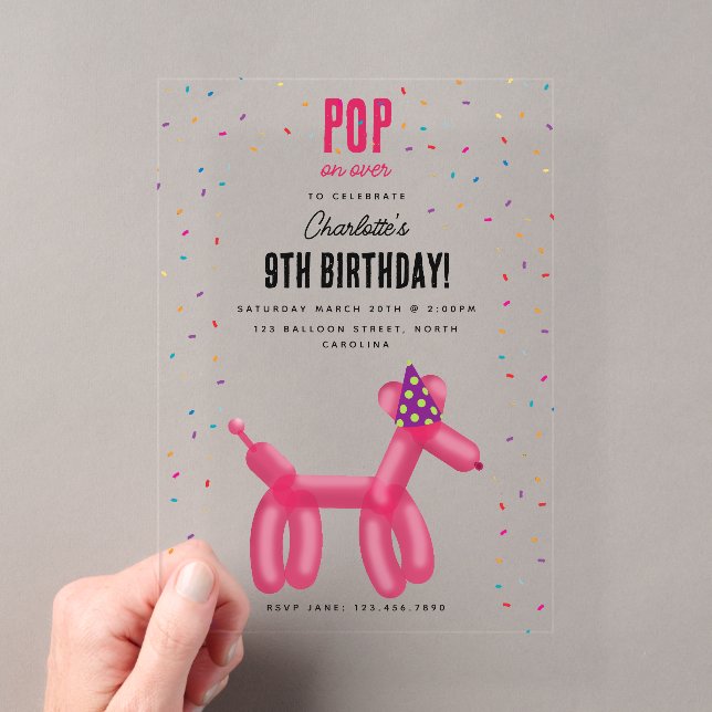 Invitaciones Acrílicas Animales de Globo Perro Tema de Fiesta de Cumpleañ (Insitu (portátil))