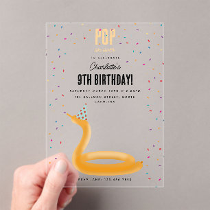 Invitaciones Acrílicas Animales de Globo Serpiente Tema de Fiesta de Cump