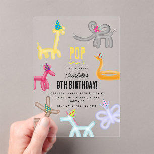 Invitaciones Acrílicas Animales de Globos Tema de Fiesta para Niños