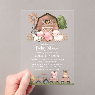 Invitaciones Acrílicas Animales de granja, Animales adorables, Granero, B