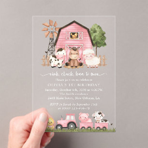 Invitaciones Acrílicas Animales de granja, Animales lindos, Granero, Prim