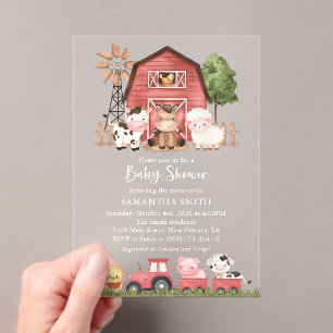 Invitaciones Acrílicas Animales de granja, Animales lindos, Granero rojo,