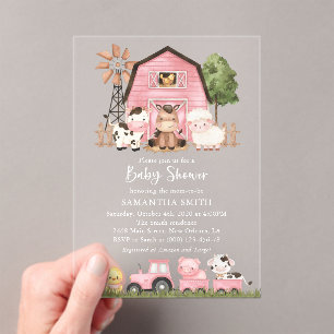 Invitaciones Acrílicas Animales de granja, Animales lindos, Granero rosa,