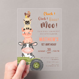 Invitaciones Acrílicas Animales de granja Baa Moo Santa Vaca 1er 2do Cump