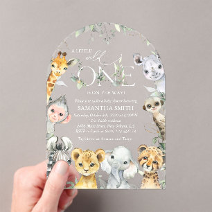 Invitaciones Acrílicas Animales de la jungla, Safari, Salvaje, Baby Showe