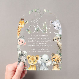 Invitaciones Acrílicas Animales de la Jungla, Safari, Salvaje, Primer Cum