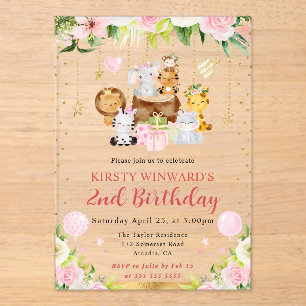 Invitaciones Acrílicas Animales de la selva de cumpleaños infantil en ros