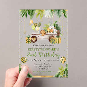 Invitaciones Acrílicas Animales de la selva en acuarela Cumpleaños de niñ