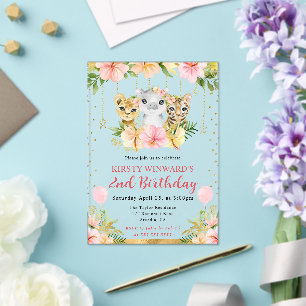 Invitaciones Acrílicas Animales de la selva floral en acuarela para cumpl