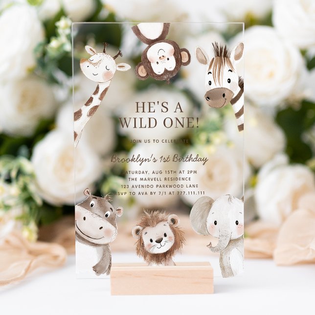 Invitaciones Acrílicas Animales de Safari Adorables Temática Primer Cumpl (Subido por el creador)