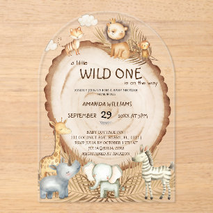 Invitaciones Acrílicas Animales de Safari Boho Dulce Baby Shower