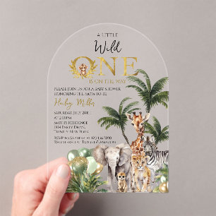 Invitaciones Acrílicas Animales de Safari de la Jungla Uno Salvaje de Acr