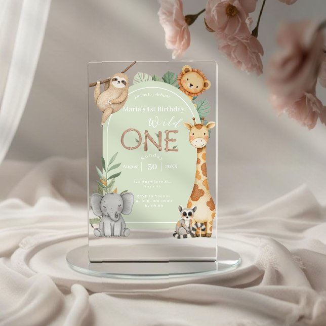 Invitaciones Acrílicas Animales de Safari de una jungla tropical pastel (Subido por el creador)