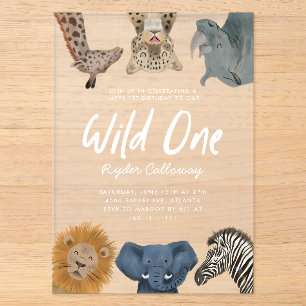 Invitaciones Acrílicas Animales de Safari Salvaje Cumpleaños Niño Fiesta