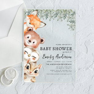 Invitaciones Acrílicas Animales del Bosque Baby Shower Neutro en Género