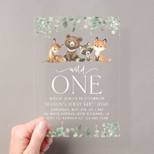 Invitaciones Acrílicas Animales del Bosque, Bosque, Salvaje, Primer Cumpl