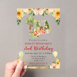 Invitaciones Acrílicas Animales del bosque en picnic cumpleaños infantil