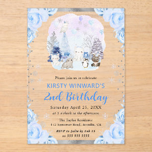 Invitaciones Acrílicas Animales Florales Árticos Acuarela Cumpleaños 2