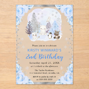 Invitaciones Acrílicas Animales Florales Árticos Acuarela Cumpleaños 2
