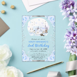Invitaciones Acrílicas Animales Florales Árticos Acuarela Cumpleaños 2