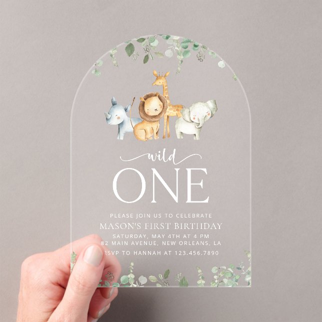 Invitaciones Acrílicas Animales safari, jungla, salvaje, primer cumpleaño (Insitu (portátil))