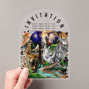 Invitaciones Acrílicas Animales salvajes de sabana africanos