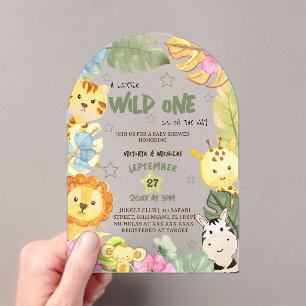 Invitaciones Acrílicas Animales Salvajes de Safari Baby Shower