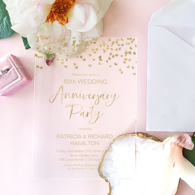 Invitaciones Acrílicas Aniversario de Boda con Confeti de Oro (Subido por el creador)
