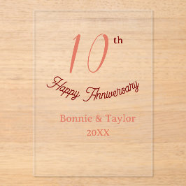 Invitaciones Acrílicas aniversario de bodas 10º melocotón pastel nombre r