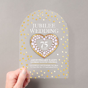 Invitaciones Acrílicas aniversario de bodas de corazón de jubileo 75