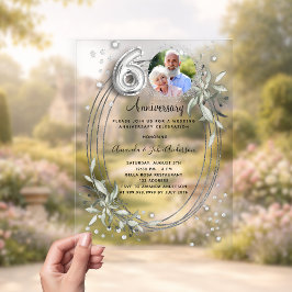 Invitaciones Acrílicas aniversario de bodas de diamante de plata número 6