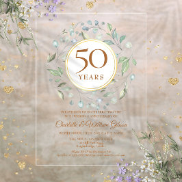 Invitaciones Acrílicas Aniversario de Bodas de Oro 50 Laurel Verde