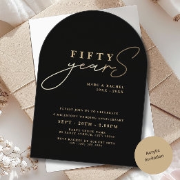 Invitaciones Acrílicas Aniversario de bodas de oro número 50 negro