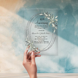 Invitaciones Acrílicas aniversario de bodas de plata con vegetación escar