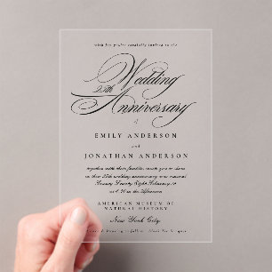 Invitaciones Acrílicas Aniversario de Bodas de Plata en Caligrafía Negro 