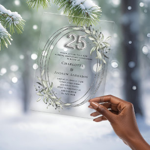Invitaciones Acrílicas aniversario de bodas de plata número 25 verde clar