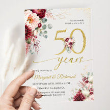 Aniversario de bodas número 50 elegante burgundy y