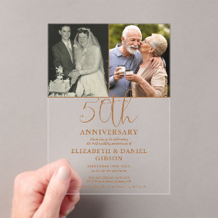 Invitaciones Acrílicas Aniversario de Bodas número 50 Entonces y Ahora 2 