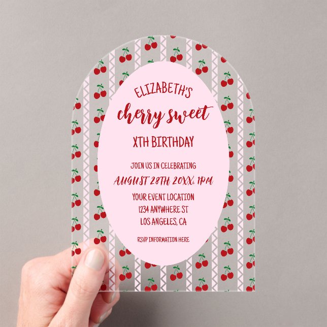 Invitaciones Acrílicas Aniversario de la dulce de cerezo (Insitu (portátil))