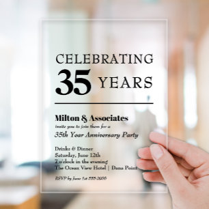 Invitaciones Acrílicas Aniversario de Negocio Negro Moderno