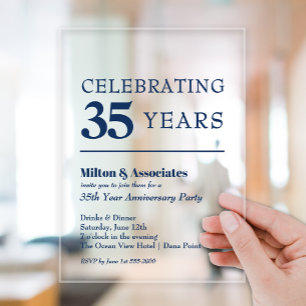 Invitaciones Acrílicas Aniversario de Negocios Azul Marino