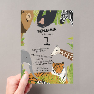 Invitaciones Acrílicas Aniversario de Safari de animales de la jungla cúp