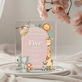 Invitaciones Acrílicas Aniversario del Safari de la Selva Tropical Rosa