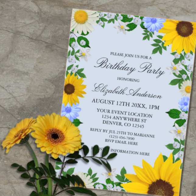 Invitaciones Acrílicas Aniversario floral de la margarita del girasol rús (Subido por el creador)