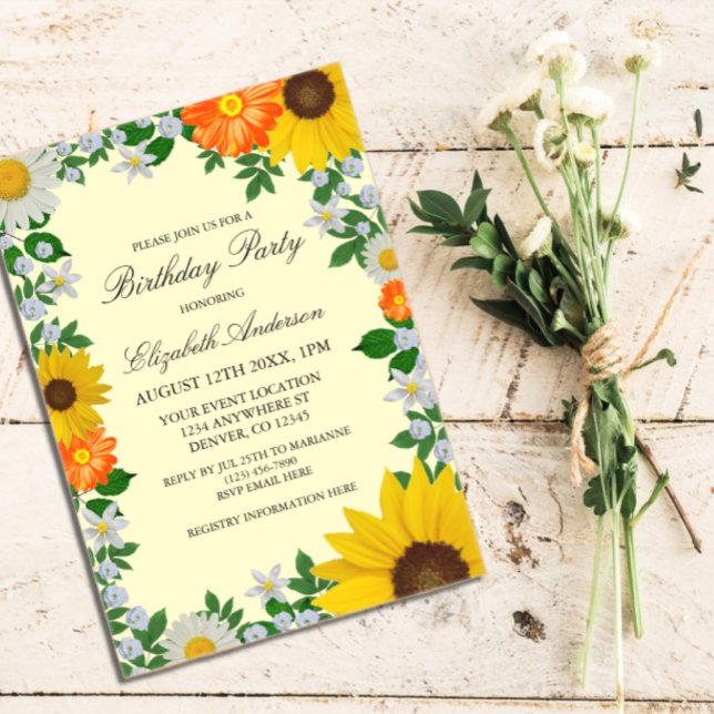 Invitaciones Acrílicas Aniversario floral de la margarita del girasol rús (Subido por el creador)