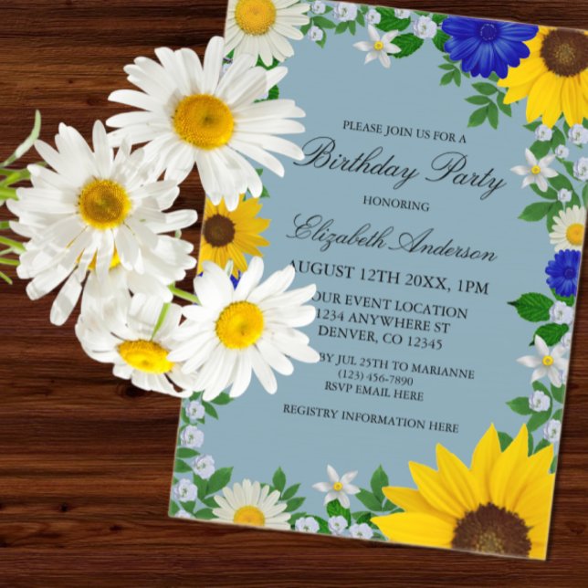 Invitaciones Acrílicas Aniversario floral de la margarita del girasol rús (Subido por el creador)