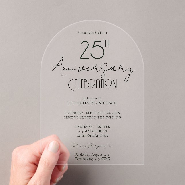 Invitaciones Acrílicas Aniversario mínimo del 25° Boda (Insitu (portátil))