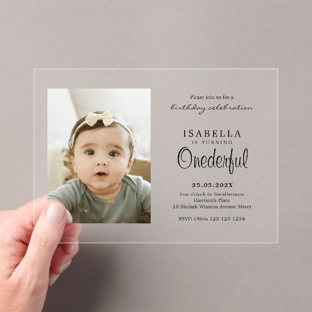 Invitaciones Acrílicas Aniversario simple de una foto maravillosa (Insitu (portátil))